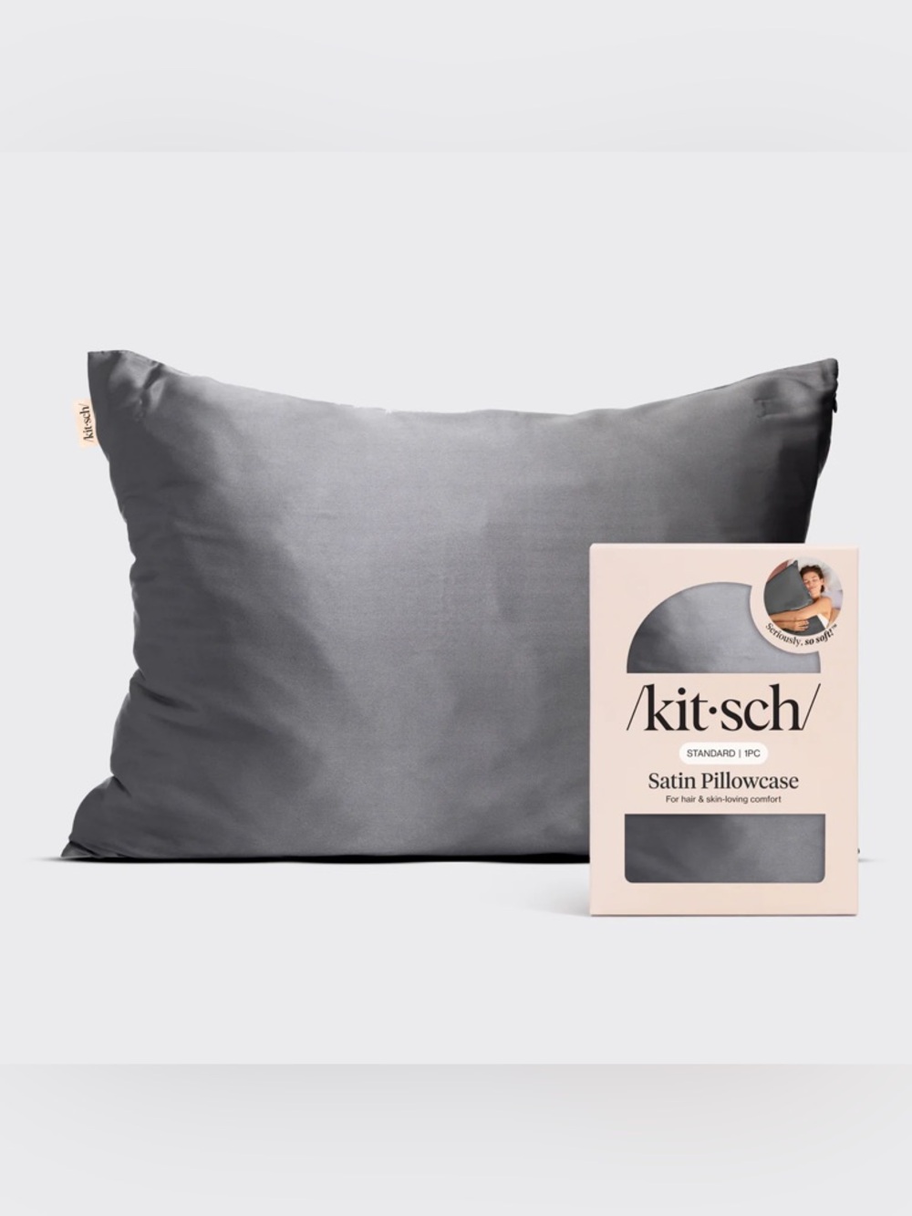 MAKE AN OFFER KITSCH Gray Satin Pillowcase Luxe Smooth Finish Cover Zipper